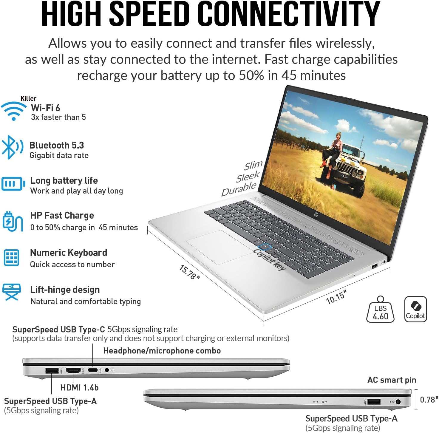 HP Laptops 17 Inch, 17.3' Laptop Computer, HD+ Large Screen, Intel Core i3 (8-Cores), 8GB RAM 512GB SSD, Windows 11 Pro, 10 Key Number Pad, Wi-Fi 6, USB-C