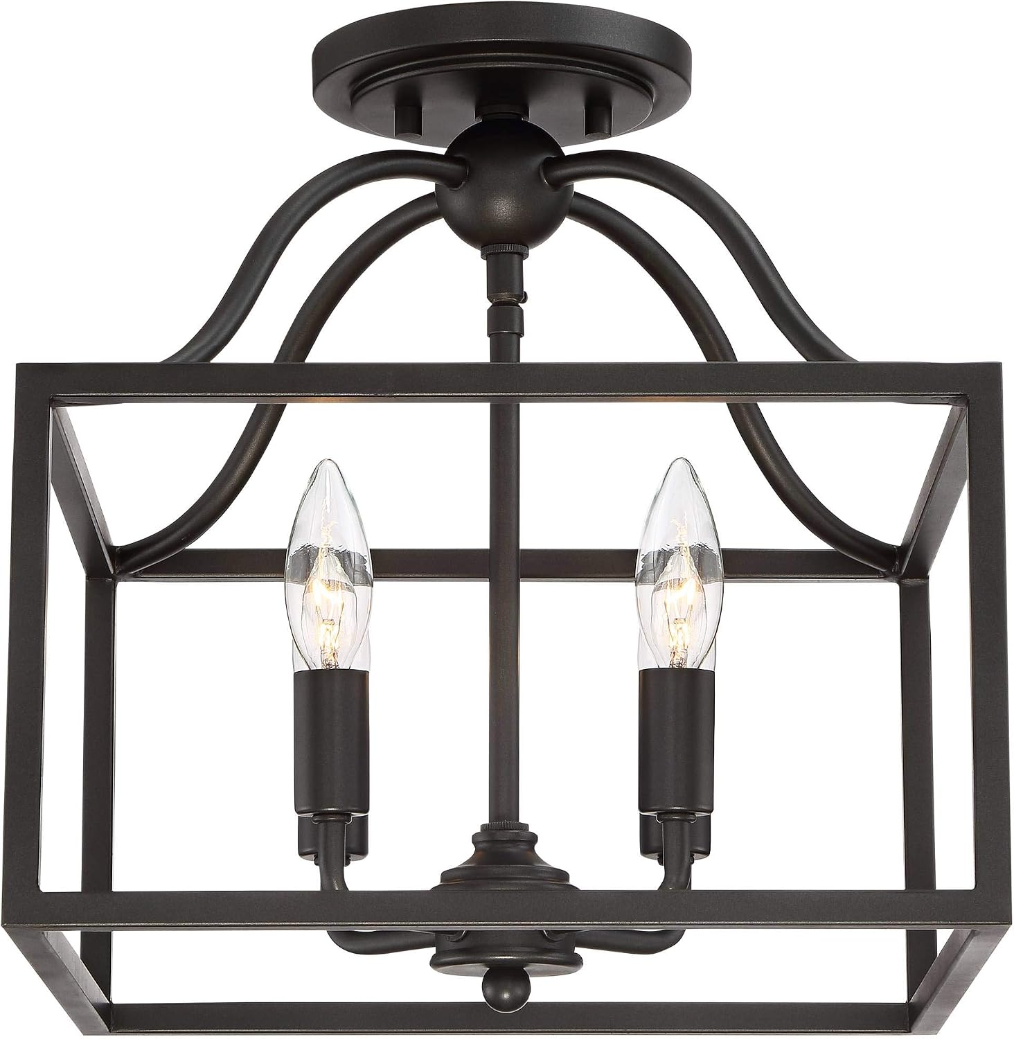 Franklin Iron Works Elle Farmhouse Rustic Close to Ceiling Light Semi-Flush Mount Fixture Black 13' Wide 4-Light Open Square Cage for House Bedroom Hallway Living Room Bathroom Dining Kitchen