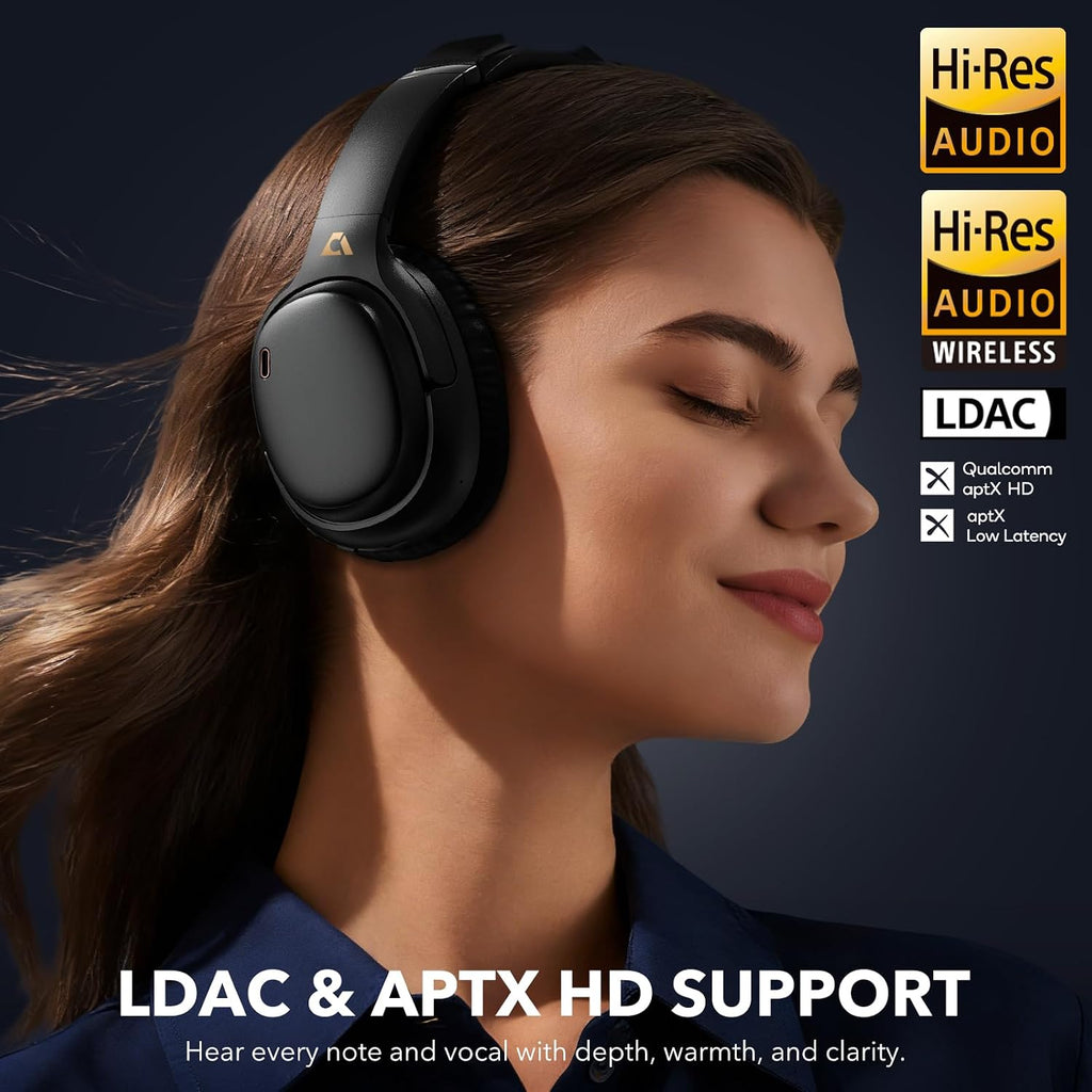1Mii E700 Hybrid Active Noise Cancelling Headphones, Bluetooth Over Ear, Wireless Hi-Res Audio with LDAC & aptX Low Latency for Airplane Travel & Home TV, AI Translation & Custom EQ via APP, Black