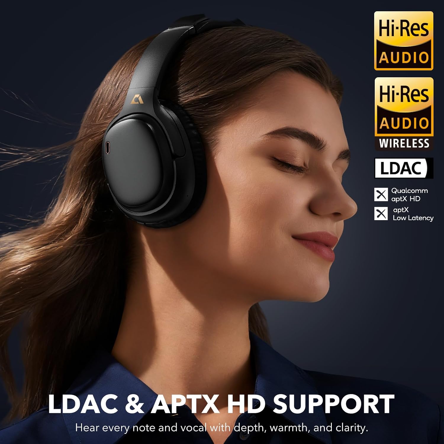 1Mii E700 Hybrid Active Noise Cancelling Headphones, Bluetooth Over Ear, Wireless Hi-Res Audio with LDAC & aptX Low Latency for Airplane Travel & Home TV, AI Translation & Custom EQ via APP, Black