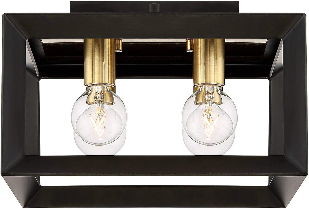 Possini Euro Design Gretna Modern Industrial Ceiling Light Flush-Mount Fixture 10' Wide Black Warm Gold 4-Light Square Frame for Bedroom Kitchen Living Room Hallway Dining Bathroom Schoolhouse