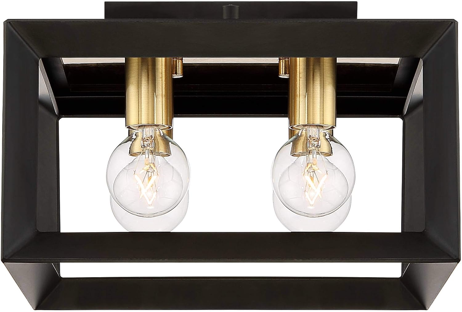 Possini Euro Design Gretna Modern Industrial Ceiling Light Flush-Mount Fixture 10' Wide Black Warm Gold 4-Light Square Frame for Bedroom Kitchen Living Room Hallway Dining Bathroom Schoolhouse