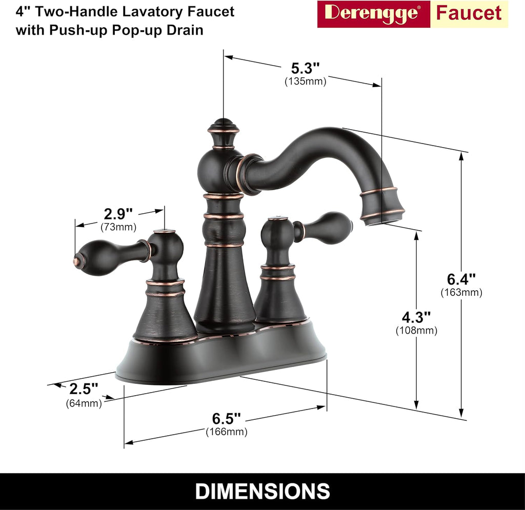 Two Handle Bathroom Faucet Oil Rubbed Bronze Bathroom Lavatory Sink Faucet 3 Hole with Pop up Drain Assembly, Classic 4 Inch Centerset with 360° Swivel Spout,2 Pack,F-0048-ORB