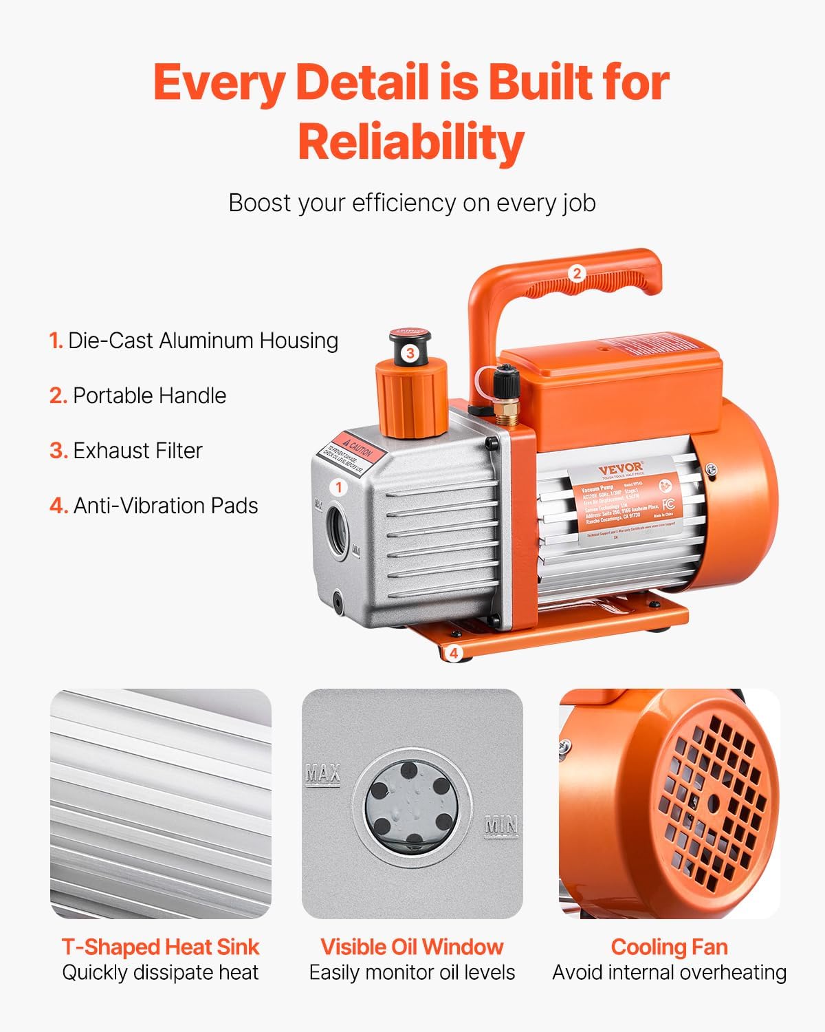 VEVOR 4.5 CFM AC Vacuum Pump and Gauge Set, Single Stage Rotary Vane HVAC Air Vacuum Pump, A/C Refrigerant Manifold Gauge Kit, with Leak Detector Hoses, for R134a, R12, R22, R502a, R410A, R404, R407C