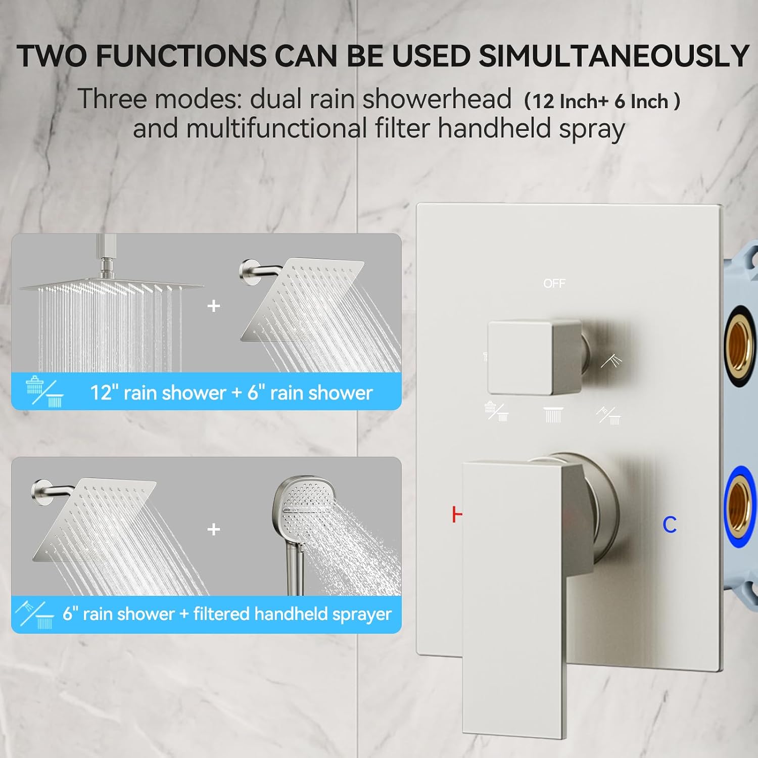 Shower Faucet Set Brushed Nickel Shower System, Dual Head Shower Set STARBATH 12'' Ceiling Mount and 6''Wall Mount Rainfall Shower Systems with Multifunctional Filtered Handheld Sprayer