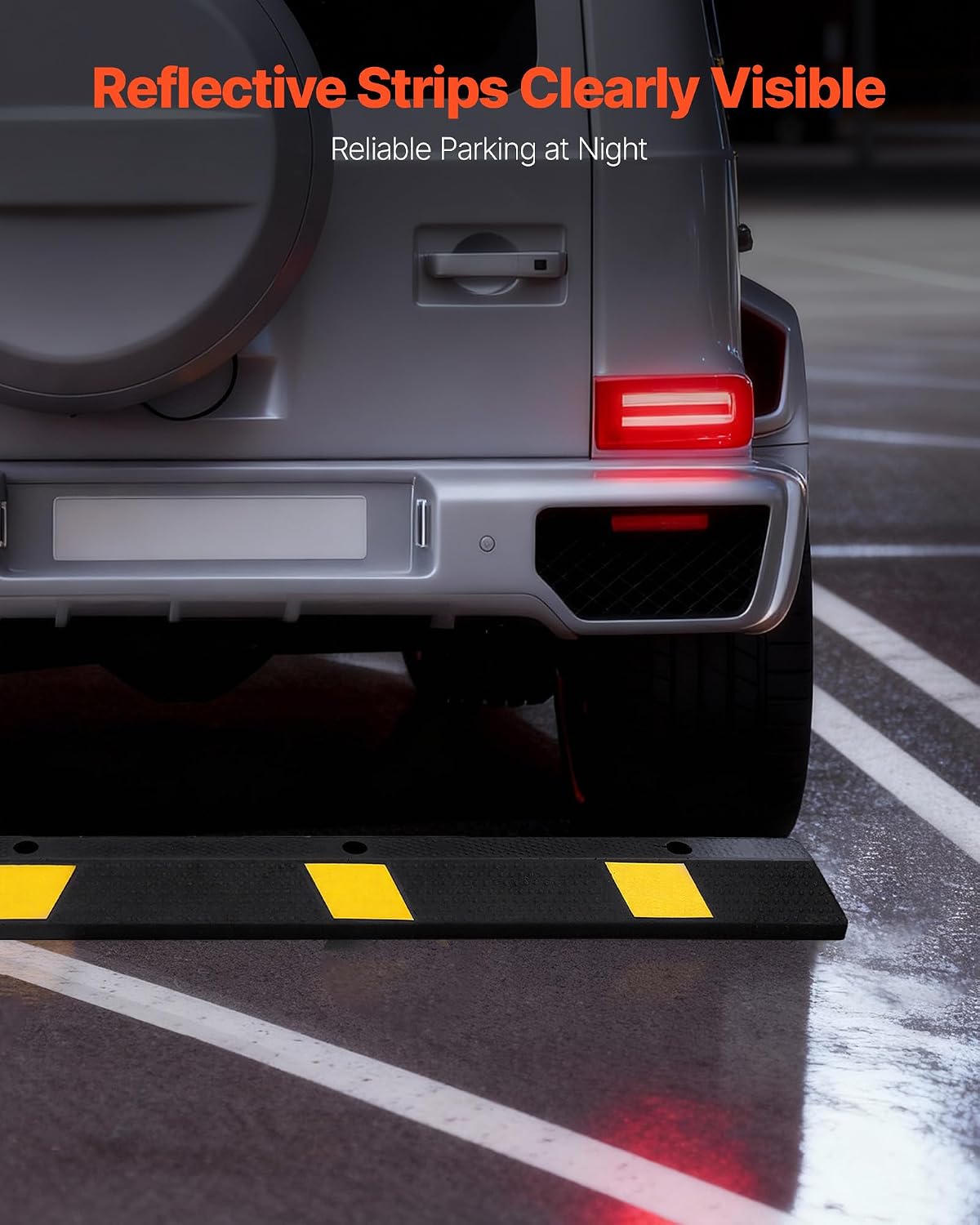 VEVOR Parking Stopper, 72 Inch 2 Pcs Heavy Duty Parking Aid for Garage, Rubber Curb Garage Floor Stopper with Reflective Strips, Aid Gadgets for Cars Vans Trucks Tire Wheel Guide Block Stops Bumpers