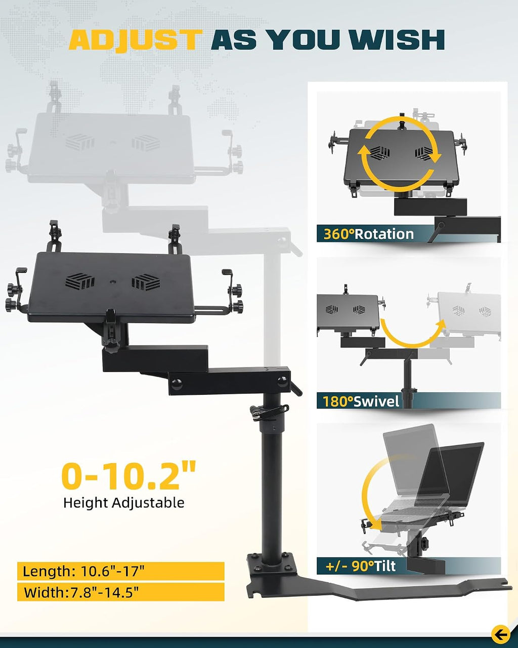 Trumgeta Truck Laptop Mount Fit for 2024 2025 2026 Toyota Tacoma No-Drill Vehicle Laptop Computer Tablet Holder Stand Up to 17' for Passenger Seat