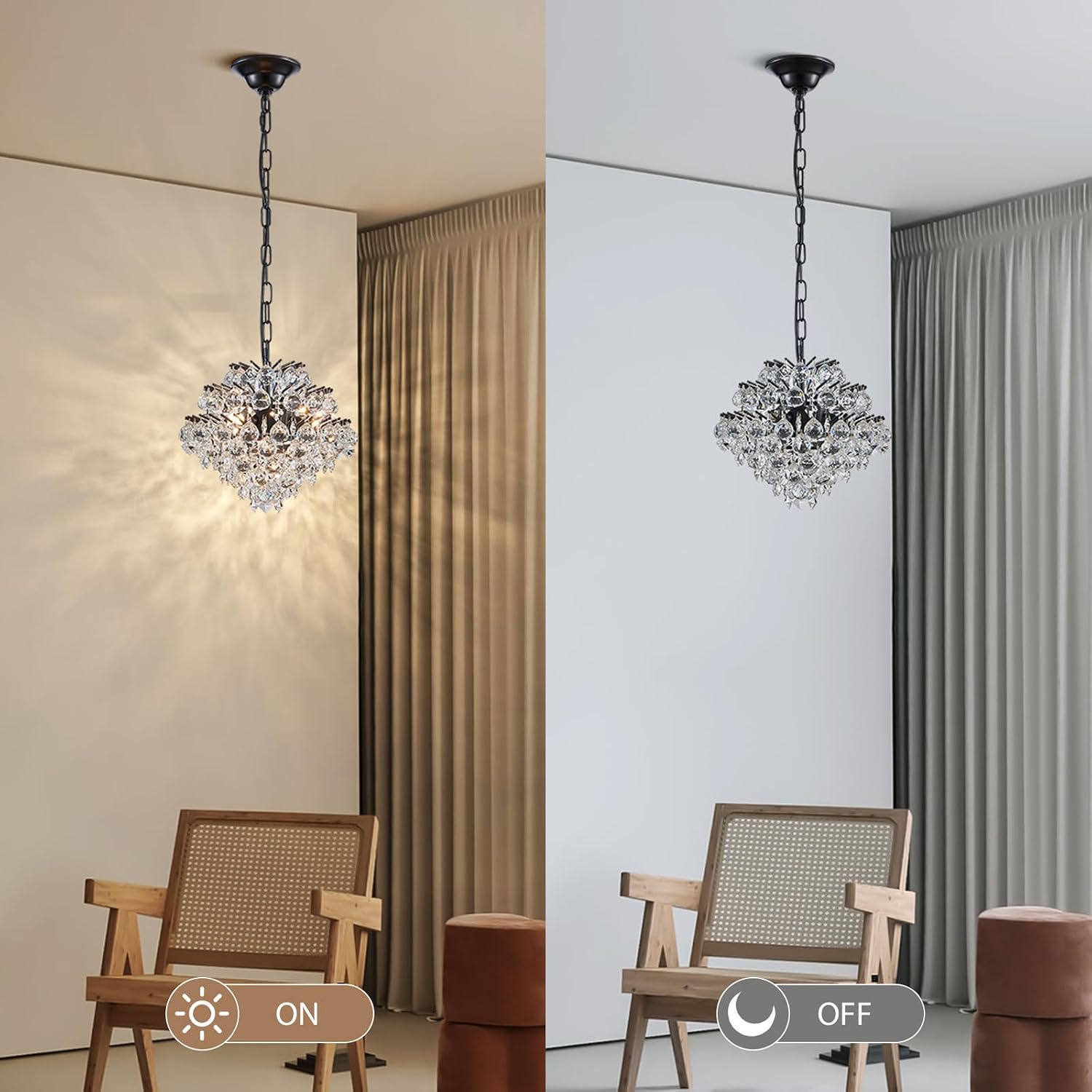 Bestier Black Modern Pendant Chandelier Crystal Raindrop Lighting Ceiling Light Fixture Lamp for Dining Room Bathroom Bedroom Livingroom 4 G9 Bulbs Required D11 in x H12 in