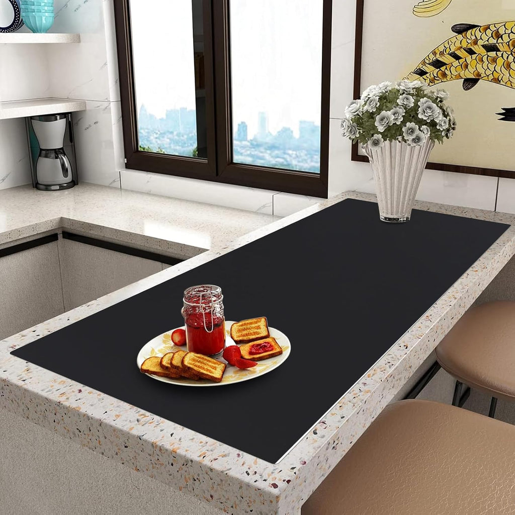 Extra Large Silicone Mat,Silicone Mats for Kitchen Counter Island Dinner Table Countertop Protector Heat Resistant Mat (120' x 48', Black)