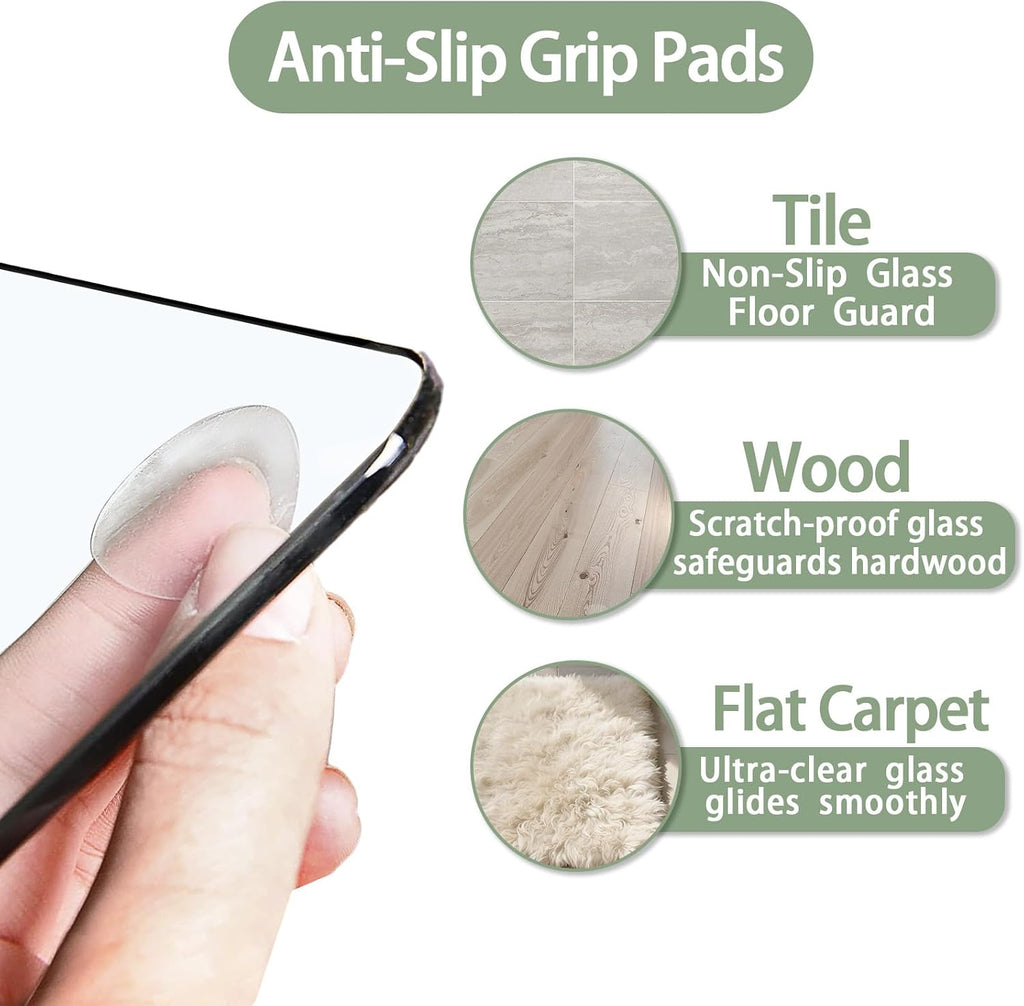 Tempered Glass Chair Mat 48'x36' – Ultra-Clear Office Chair Mat for Hardwood Floors & Low-Pile Carpets – Heavy-Duty 0.2' Scratch-Resistant Surface with Non-Slip Pads – Supports 1,000 lbs