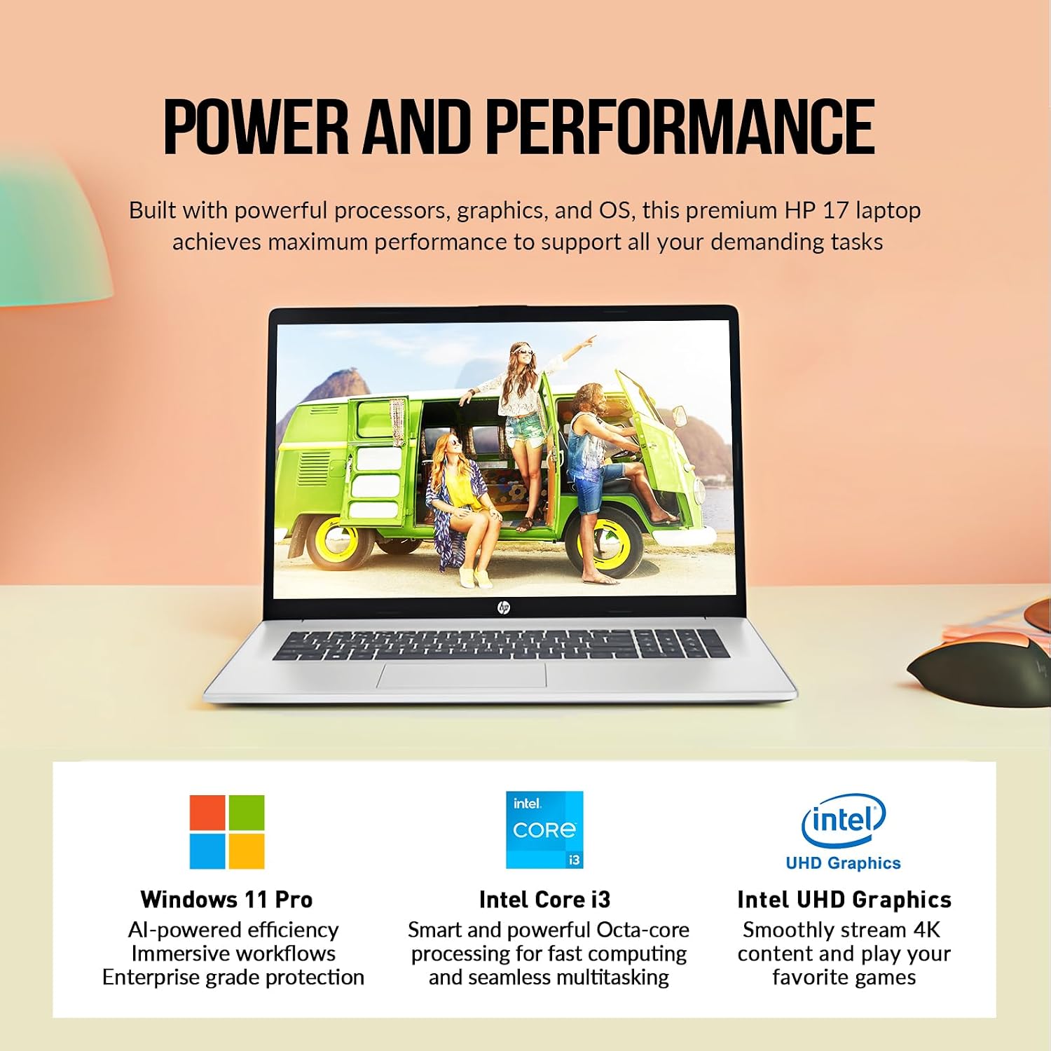 HP Laptops 17 Inch, 17.3' Laptop Computer, HD+ Large Screen, Intel Core i3 (8-Cores), 8GB RAM 512GB SSD, Windows 11 Pro, 10 Key Number Pad, Wi-Fi 6, USB-C