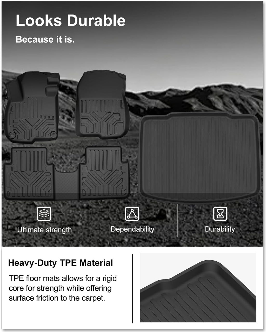 KIWI MASTER Floor Mats & Cargo Mat for 2017-2022 Honda CR-V (Tray in Lower Position), Custom Fit All Weather Car Mats, Heavy Duty TPE Floor Liners, Front & Rear & Tray Trunk Mat Set, Black