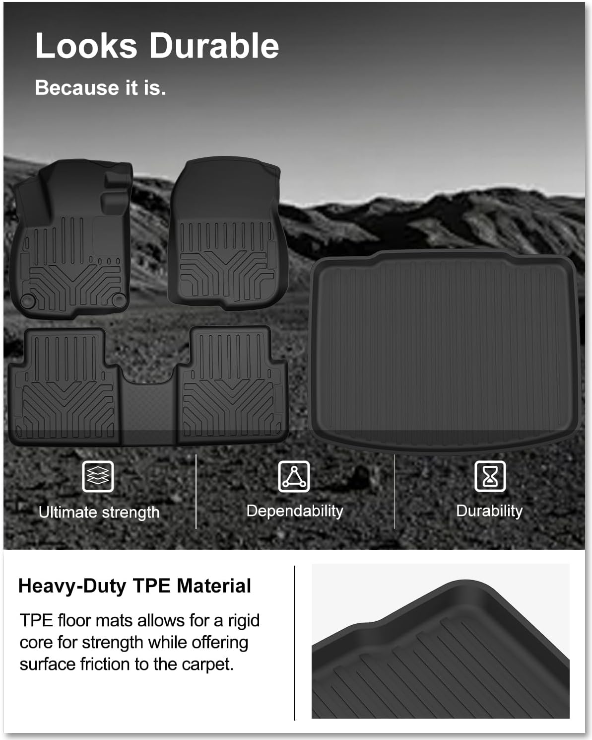 KIWI MASTER Floor Mats & Cargo Mat for 2017-2022 Honda CR-V (Tray in Lower Position), Custom Fit All Weather Car Mats, Heavy Duty TPE Floor Liners, Front & Rear & Tray Trunk Mat Set, Black
