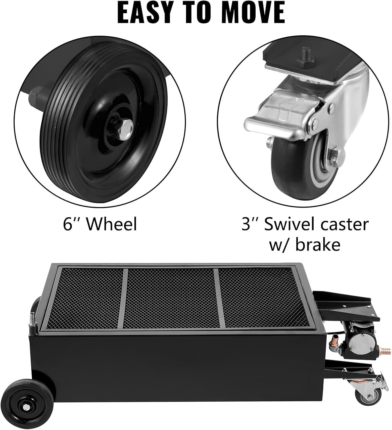 VEVOR Low Profile Oil Drain Pan, 25 Gal Oil Drain Pan with 110V High-Flow Electric Pump, Large Capacity Oil Change Pan with 7.2ft Hose & Folding Handle, Rolling Oil Drain Cart for Trucks, Buses, RVs