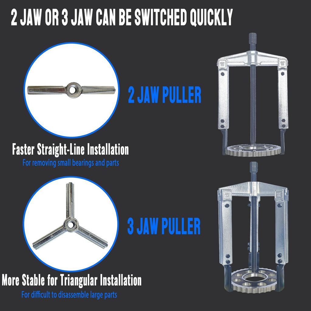 Gear Puller Set, 13Pcs Large Bearing Puller Kit, 2 Jaw & 3 Jaw Gear Puller, Heavy Duty Cr-V Steel Pulley Flywheel Puller for Removal Bearings, Gears, Pulleys and Flywheels Vehicles and Machinery.