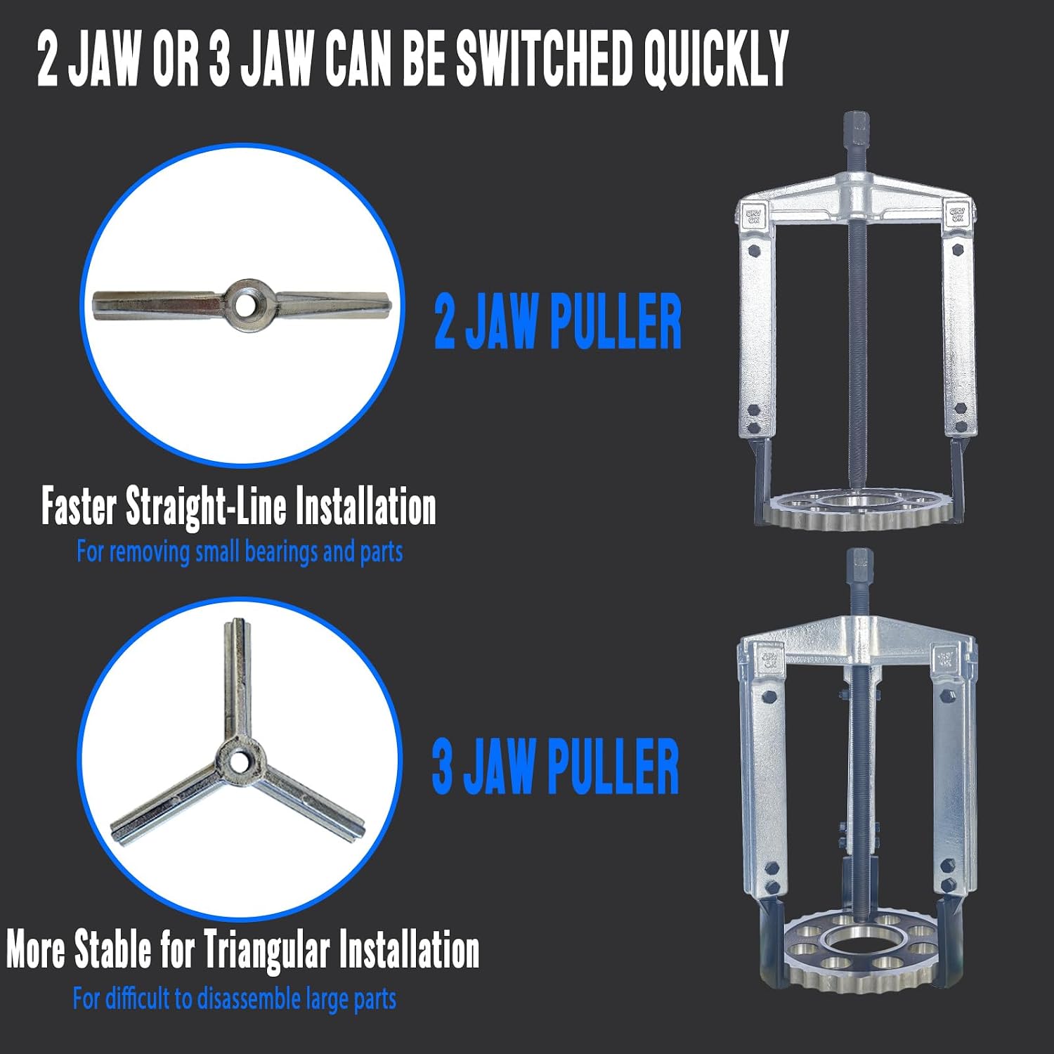 Gear Puller Set, 13Pcs Large Bearing Puller Kit, 2 Jaw & 3 Jaw Gear Puller, Heavy Duty Cr-V Steel Pulley Flywheel Puller for Removal Bearings, Gears, Pulleys and Flywheels Vehicles and Machinery.