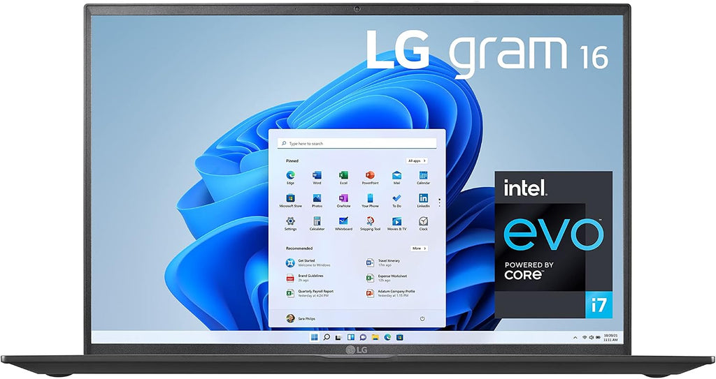 LG gram 16Z90P Laptop 16' Ultra-Lightweight, (2560 x 1600), Intel Evo 11th gen CORE i7, 16GB RAM, 256GB SSD, Windows 11 Home, 22 Hour Battery, Alexa Built-in, 2X USB-C, HDMI, USB-A - Black