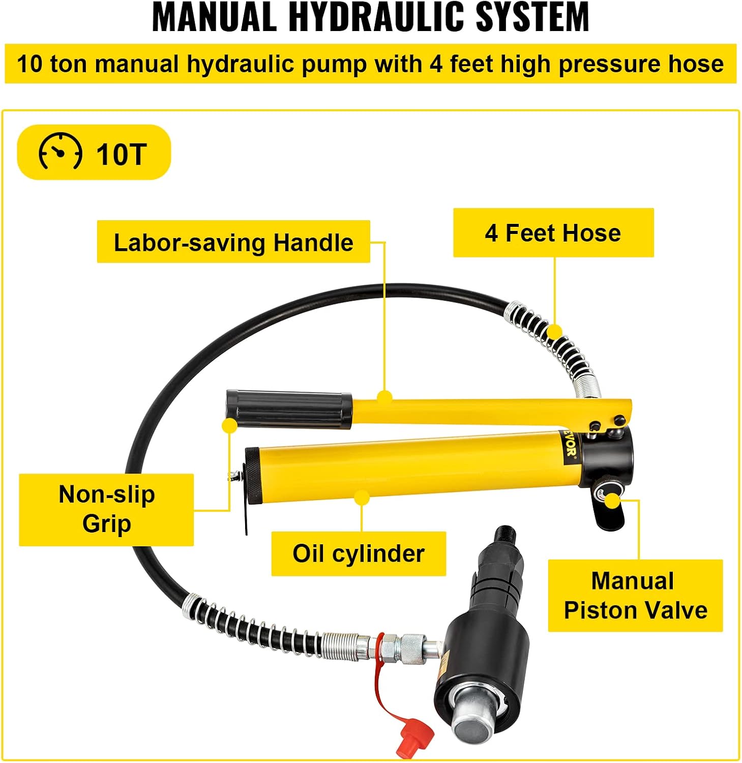VEVOR Hydraulic Exhaust Pipe Expander, 1-5/8 to 4-1/4 Inch, 10 T Manual Hydraulic Pipe Stretcher, w/4 Dies and 2 Case, for Copper Aluminum Tubes in Car Repairing