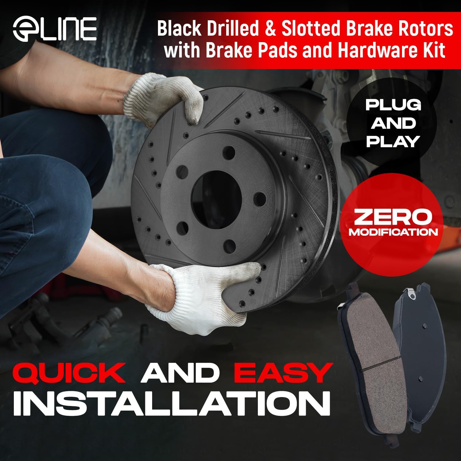 R1 Concepts Front Brake Kit Fits 2019-2025 Audi Q3; 2018-2024 Volkswagen Tiguan; 2019-2023 Volkswagen Arteon| Euro Ceramic Brake Pads and Drilled Slotted Brake Rotors| 13.4' Front