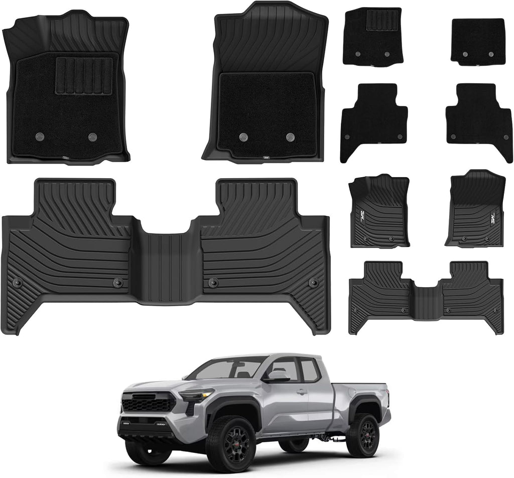 3W Floor Mats & Carpets Custom Fit Toyota Tacoma 2016-2023 (Only for Double Cab and Automatic), TPE Floor Liner Thickened Carpet with Safety Locks and Driver Heel Pad for Tacoma Cars Accessory