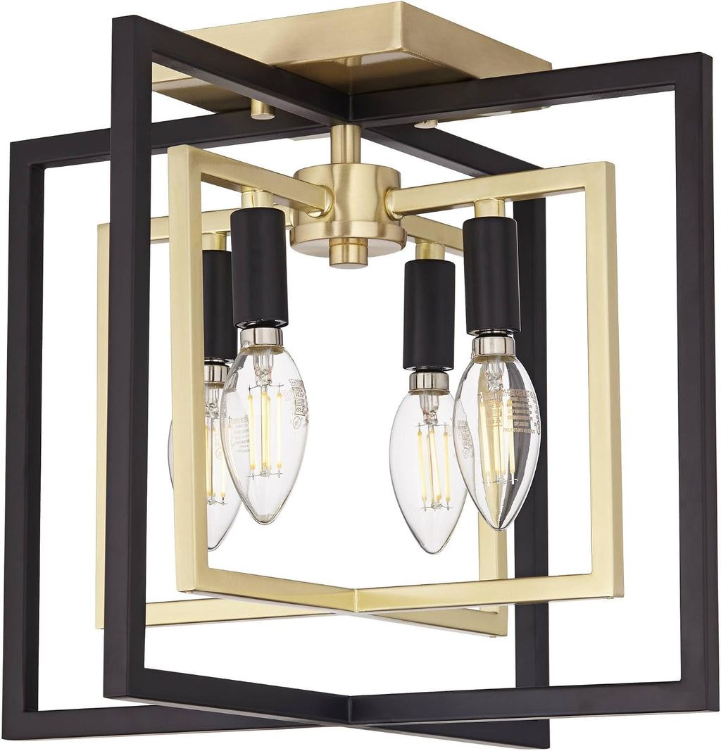 Possini Euro Design Nima Modern Glam Ceiling Light Semi Flush-Mount Fixture Black Gold 13' 4-Light Open Metal Frame for Bedroom Kitchen Living Family Room Hallway Dining Bathroom House Decor