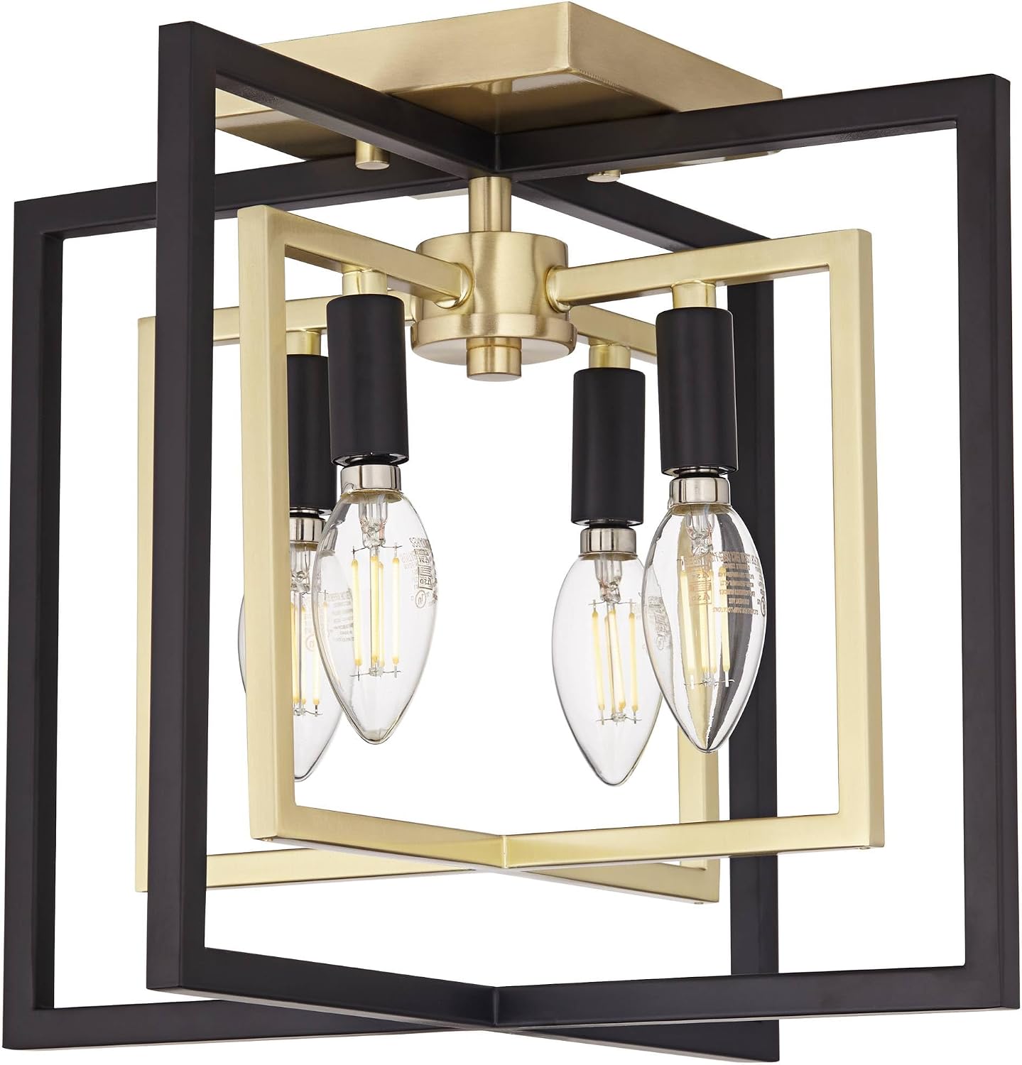 Possini Euro Design Nima Modern Glam Ceiling Light Semi Flush-Mount Fixture Black Gold 13' 4-Light Open Metal Frame for Bedroom Kitchen Living Family Room Hallway Dining Bathroom House Decor