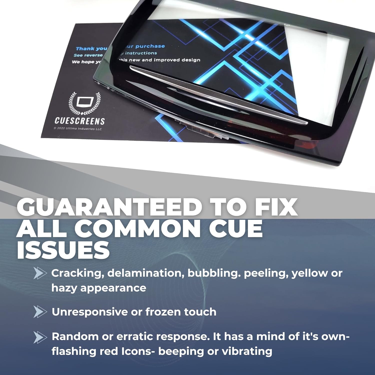 Cadillac CUE Ultra-Premium Touch Screen Replacement (2013–2020) – Upgraded QuantumCore Chip with Pro-Grade Toolkit – Dual-Mode Chip, HD Gel-Free Display, Lifetime Warranty from Cuescreens USA