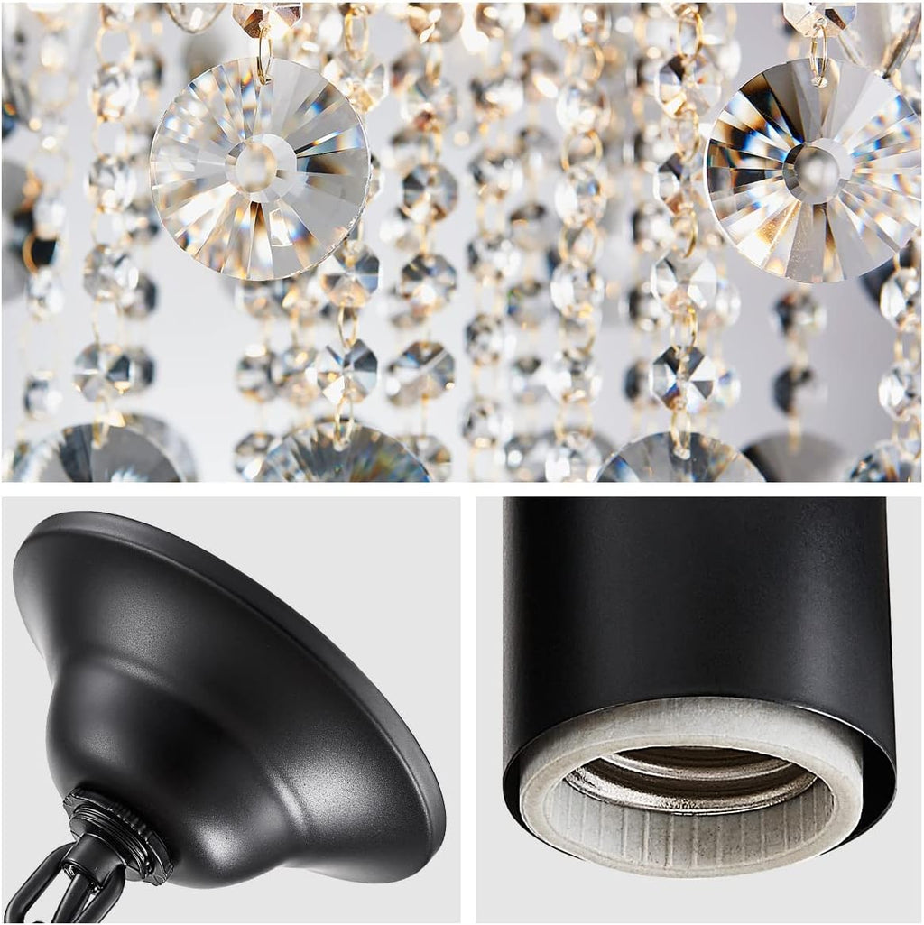 WUZUPS Crystal Chandelier 5-Light Pendant Ceiling Light Modern Lighting Fixture for Bedroom Hallway Bar Kitchen Bathroom, H 22.6'' x W 19.2'', E12 Base, Black