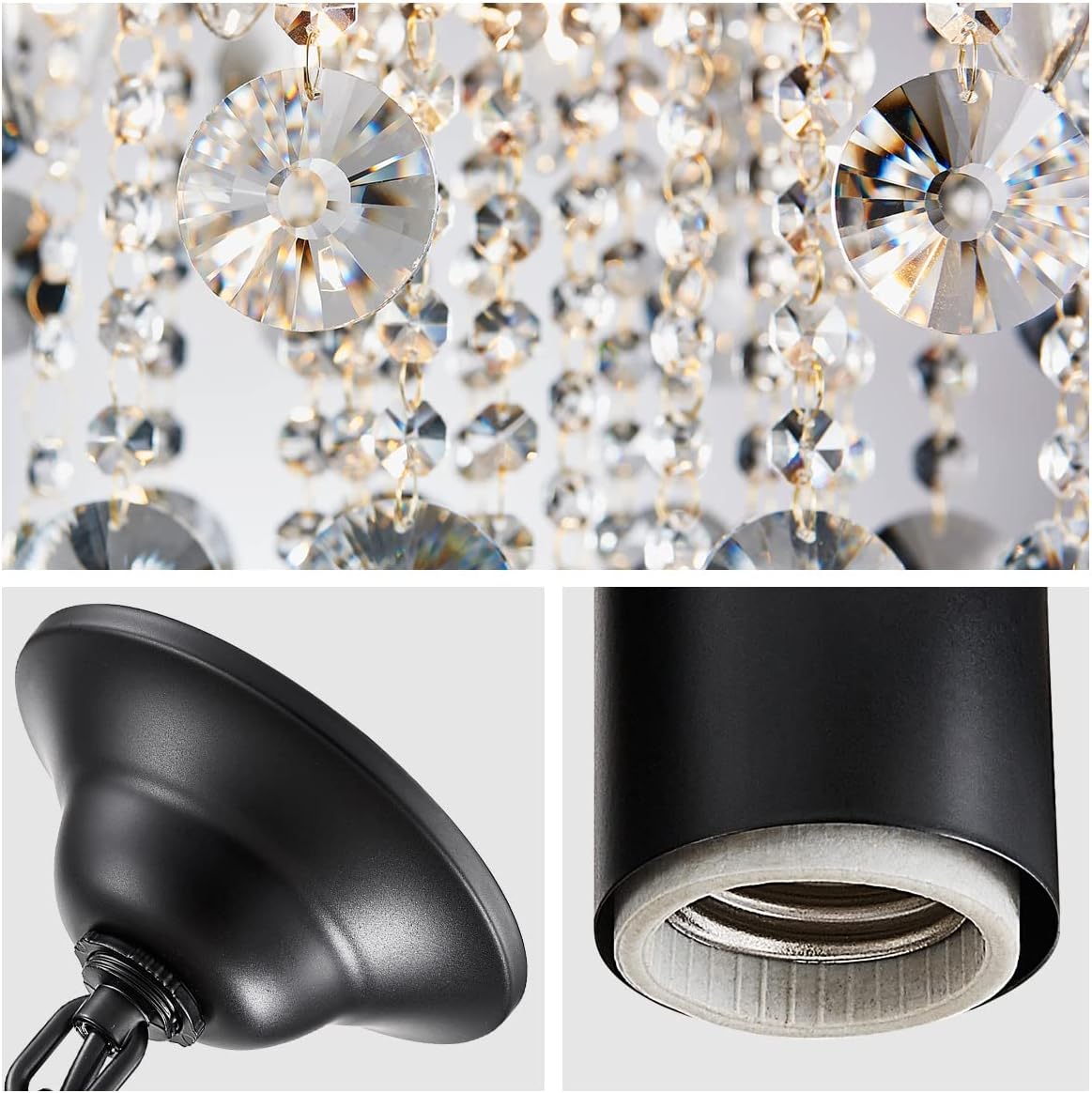 WUZUPS Crystal Chandelier 5-Light Pendant Ceiling Light Modern Lighting Fixture for Bedroom Hallway Bar Kitchen Bathroom, H 22.6'' x W 19.2'', E12 Base, Black