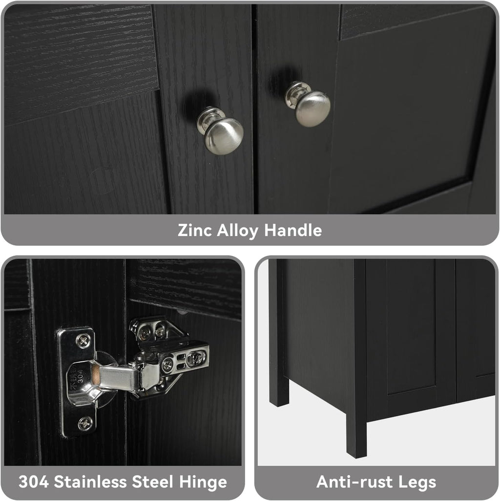 48 Inch Bathroom Vanity with Sink, Traditional Freestanding Black Bathroom Vanity Cabinet with Four Drawers, Pedestal Cabinet with Two Black Ceramic Vessel Sinks