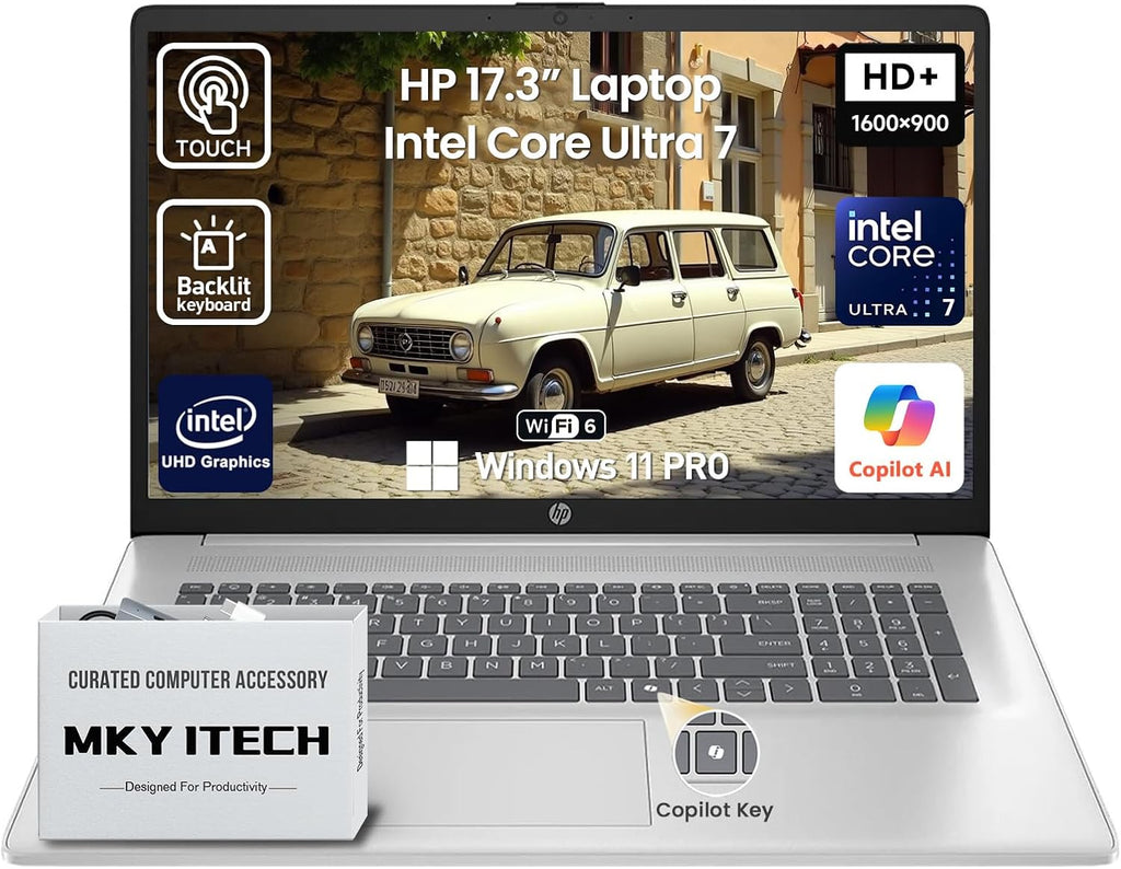 2026 HP 17 Inch Laptop Touchscreen Computer Notebook, 17.3 HD+ IPS Touch screen Business Laptop AI PC, 15th Gen Intel 12-Core Ultra 7, 16GB DDR5 RAM 1TB SSD | Windows 11 Pro | Backlit 10-Key | Wi-Fi 6