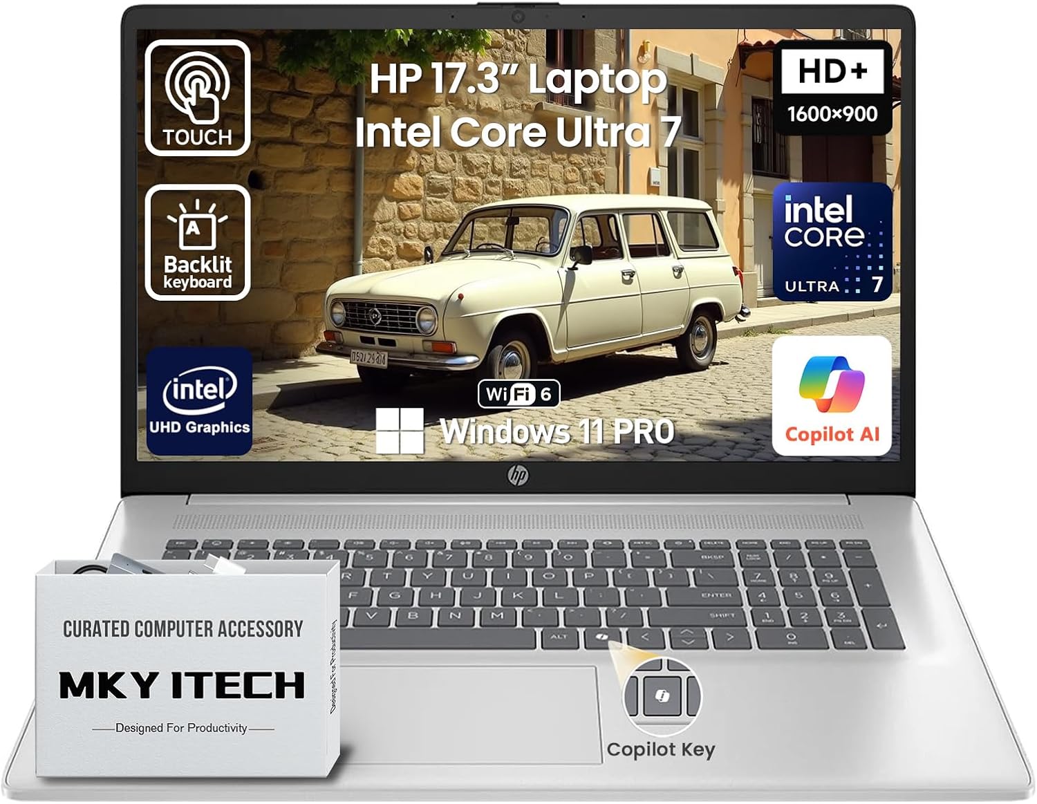 2026 HP 17 Inch Laptop Touchscreen Computer Notebook, 17.3 HD+ IPS Touch screen Business Laptop AI PC, 15th Gen Intel 12-Core Ultra 7, 16GB DDR5 RAM 1TB SSD | Windows 11 Pro | Backlit 10-Key | Wi-Fi 6