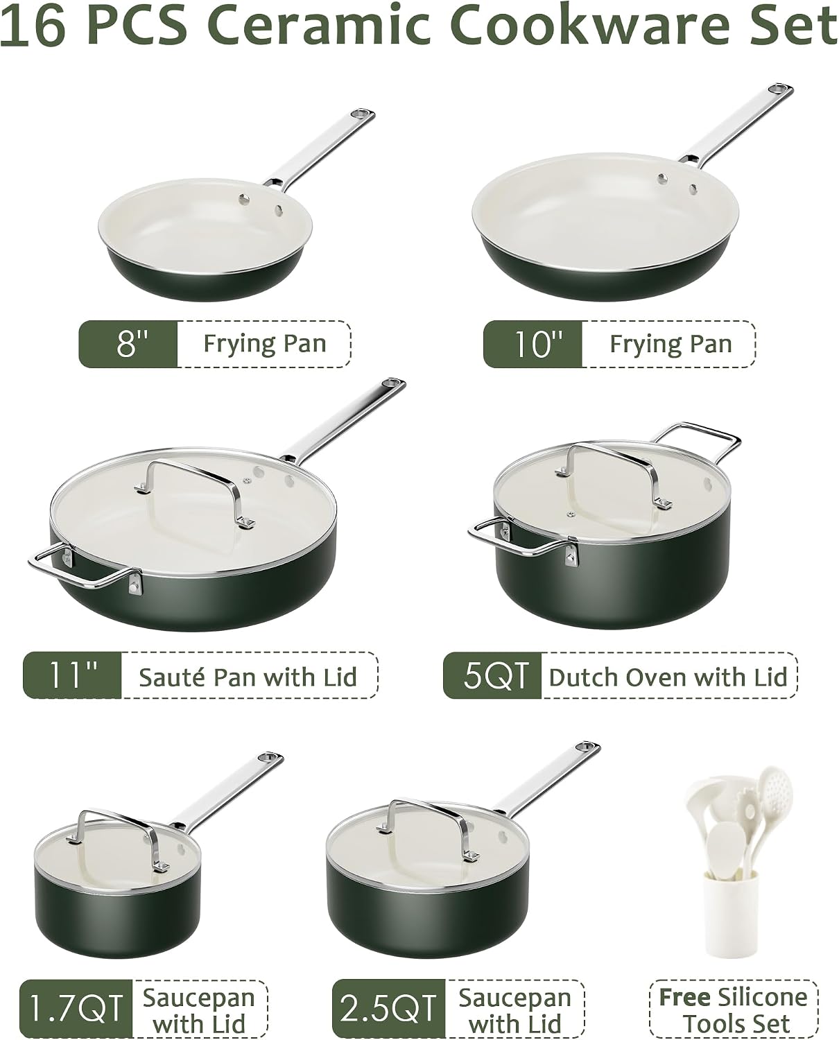 Pots and Pans Set - Nonstick Creamic Kitchen Cookware Sets Non Toxic Cookware Set With Dutch Oven, Frying Pan, Saucepan, Sauté Pan, Cooking Utensils Set, Pots and Pans for Cooking Set Gifts