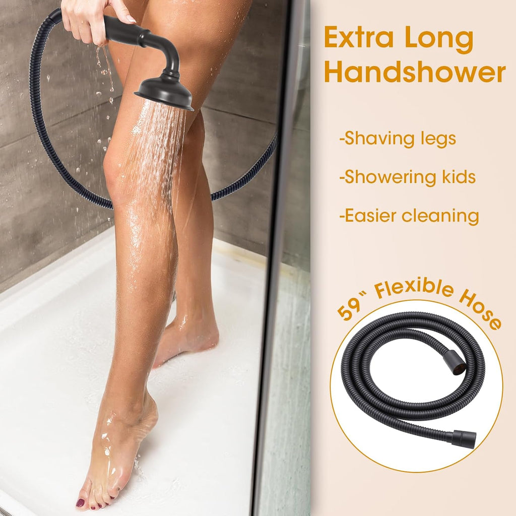 Antique Rain Shower Head with Handheld Spray, Matte Black Rain Shower System with Rough-in Balance Pressure Valve, 9 inch Bathroom Luxury Rain Fall Shower Head Wall Mount Round, (B2312-BK)
