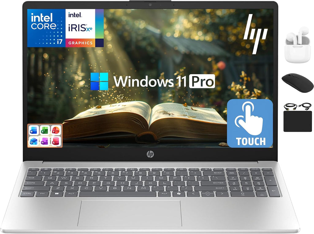 HP 15.6' FHD Touchscreen Laptop 2025-2026 Student Business, Ultra Powerful AI Computer, Lifetime Office, 10-Core Intel i7, 16GB RAM, 1TB Storage (512GB SSD+500GB Ext), Wi-Fi 6, HubxcelAccs, Win 11 Pro
