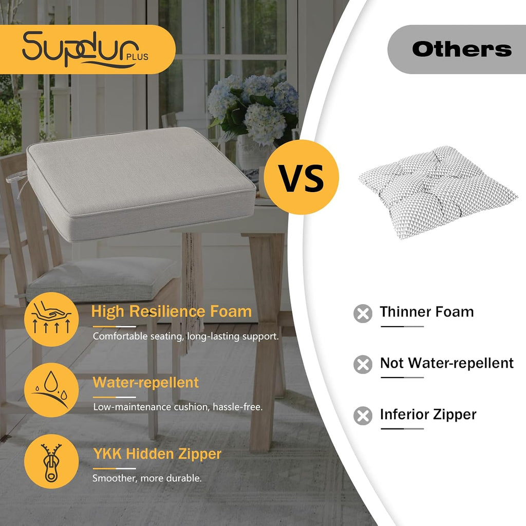 Outdoor Sunbrella Square Corner Seat Cushion, 19'x19'x3', Set of 4, Non Slip Outdoor Seat Cushion Pads with Removable Cover for Patio Furniture, Garden Yard Lawn, Specrtum Pebble