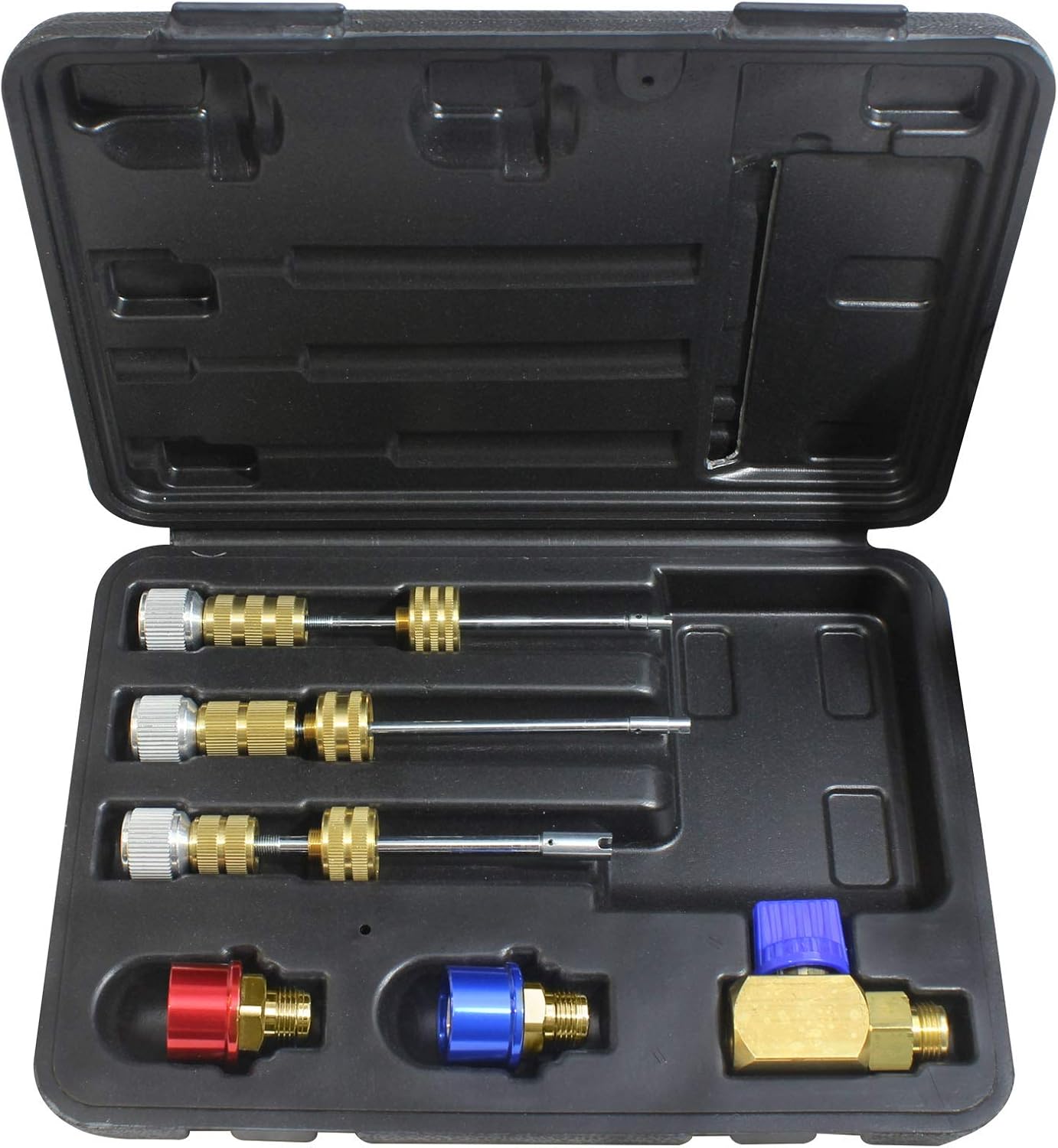 Mastercool 58490-YF R1234yf Valve Core Remover/Installer Kit – Services Standard Valve Cores Under Pressure – Includes 17mm & 14mm R1234yf Fittings and Storage Case