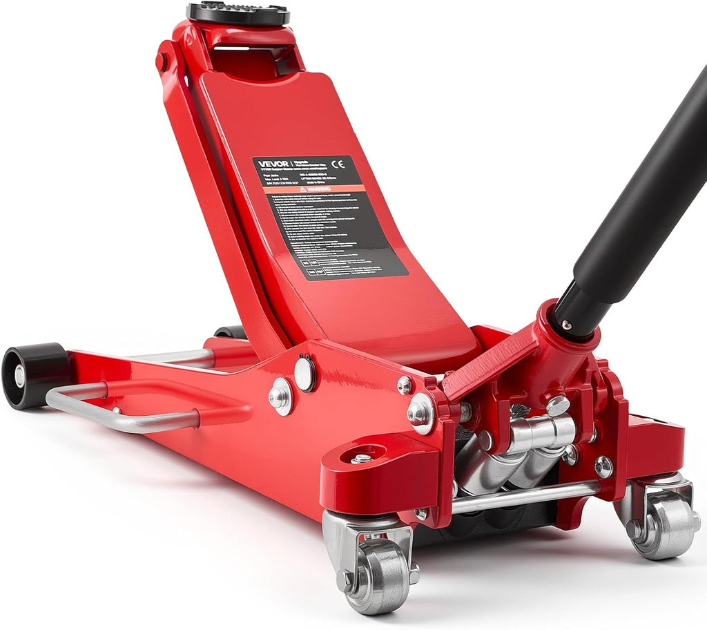 VEVOR Low Profile Floor Jack 3 Ton Aluminum and Steel Racing Floor Jack with Dual Pistons Quick Lift Pump, Hydraulic Trolley Car Lift for Sports Car, SUV, Pickup, Lifting Range 3.3'-20.3'