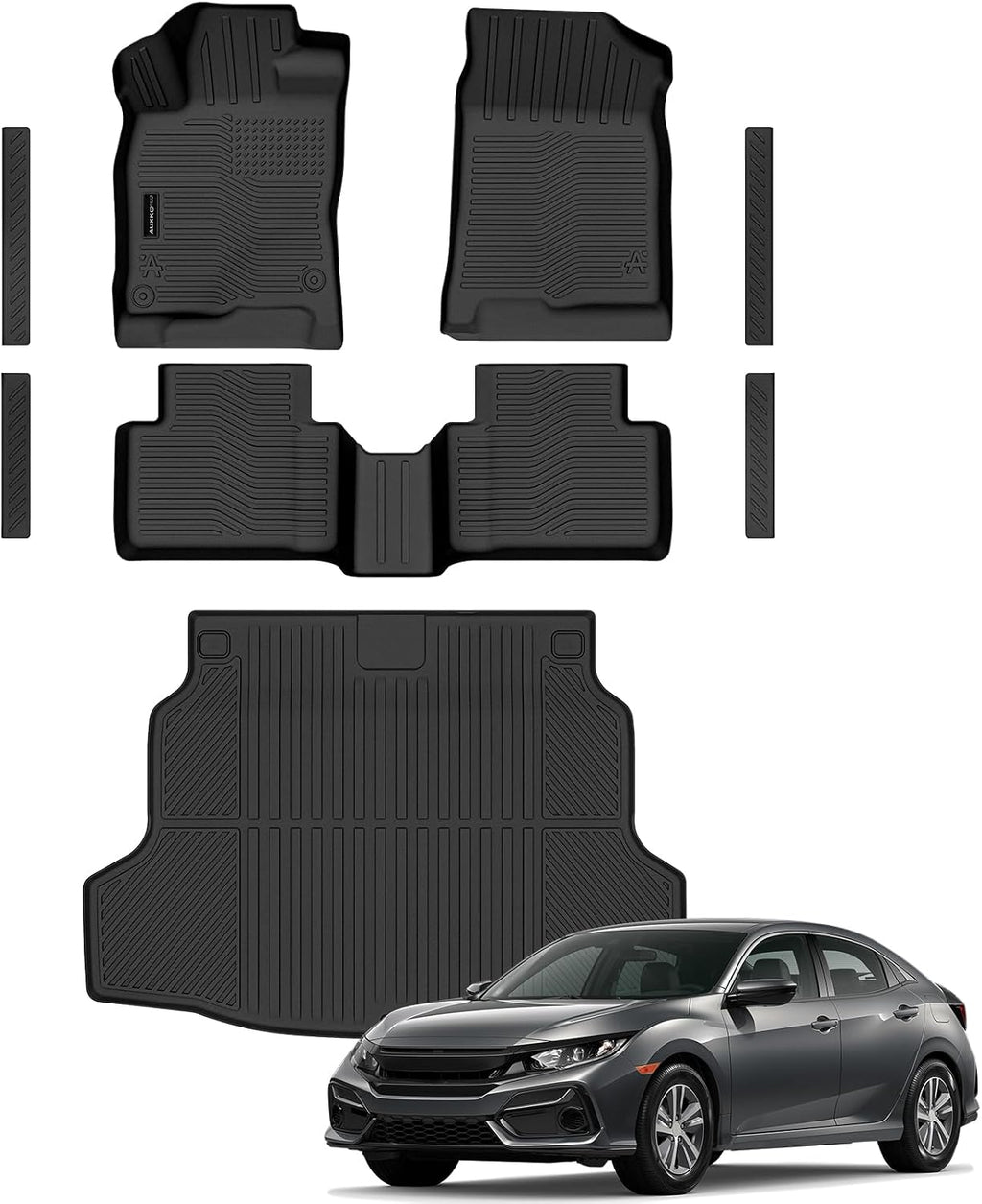 Auxko All Weather Floor Mats Cargo Mat & Door Sill Protectors for Honda Civic Hatchback 2017-2021 TPE Liners Accessories Guard Odorless Anti-Slip Floor Trunk Liner