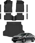 Auxko All Weather Floor Mats Cargo Mat & Door Sill Protectors for Honda Civic Hatchback 2017-2021 TPE Liners Accessories Guard Odorless Anti-Slip Floor Trunk Liner