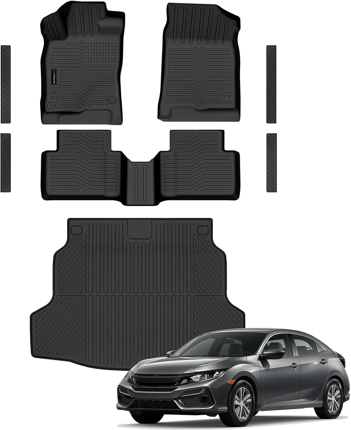 Auxko All Weather Floor Mats Cargo Mat & Door Sill Protectors for Honda Civic Hatchback 2017-2021 TPE Liners Accessories Guard Odorless Anti-Slip Floor Trunk Liner