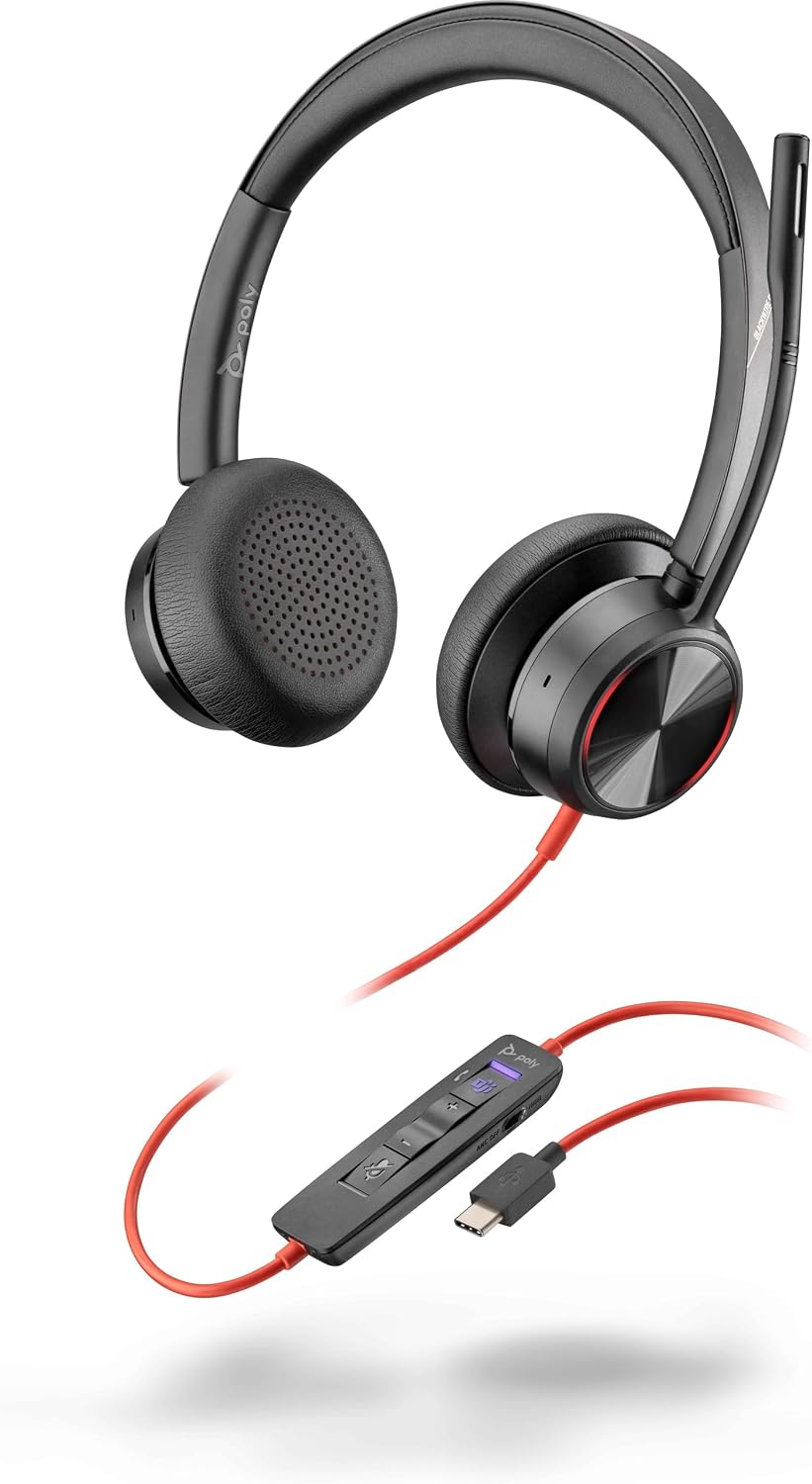 Plantronics Poly - Blackwire 8225 Wired Headset with Boom Mic Dual-Ear (Stereo) Computer Headset - USB-C to Connect to Your PC/Mac - Active Noise Canceling-Works with Teams (Certified), Zoom &More