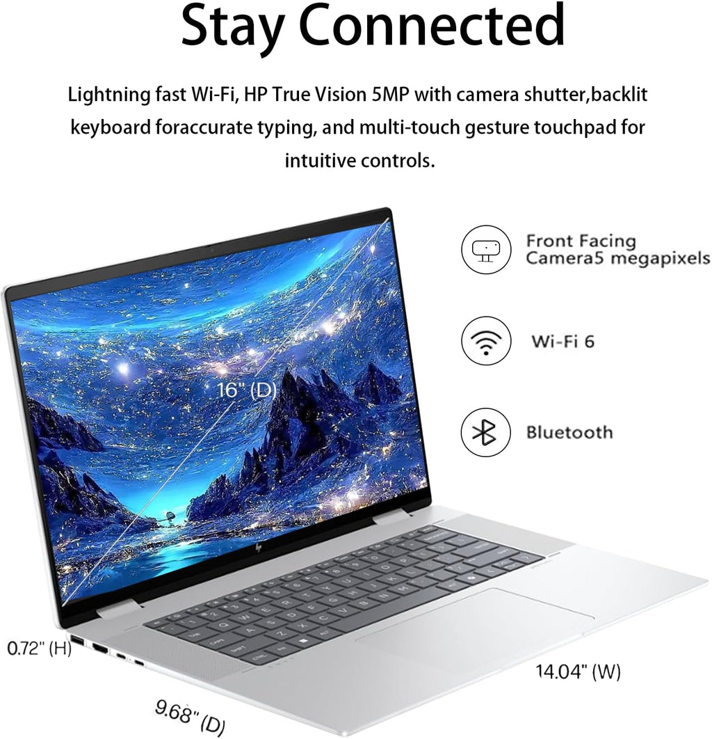 HP Envy X360 16' Ultra 7 AI Business Convertible 2-in-1 Laptop, 16' FHD+ Touchscreen, Intel Ultra 7 155U (Beats Intel i7-1355U), 16GB RAM, 1TB SSD Stylus Pen, Wi-Fi 6, Windows 11 Pro, Silver