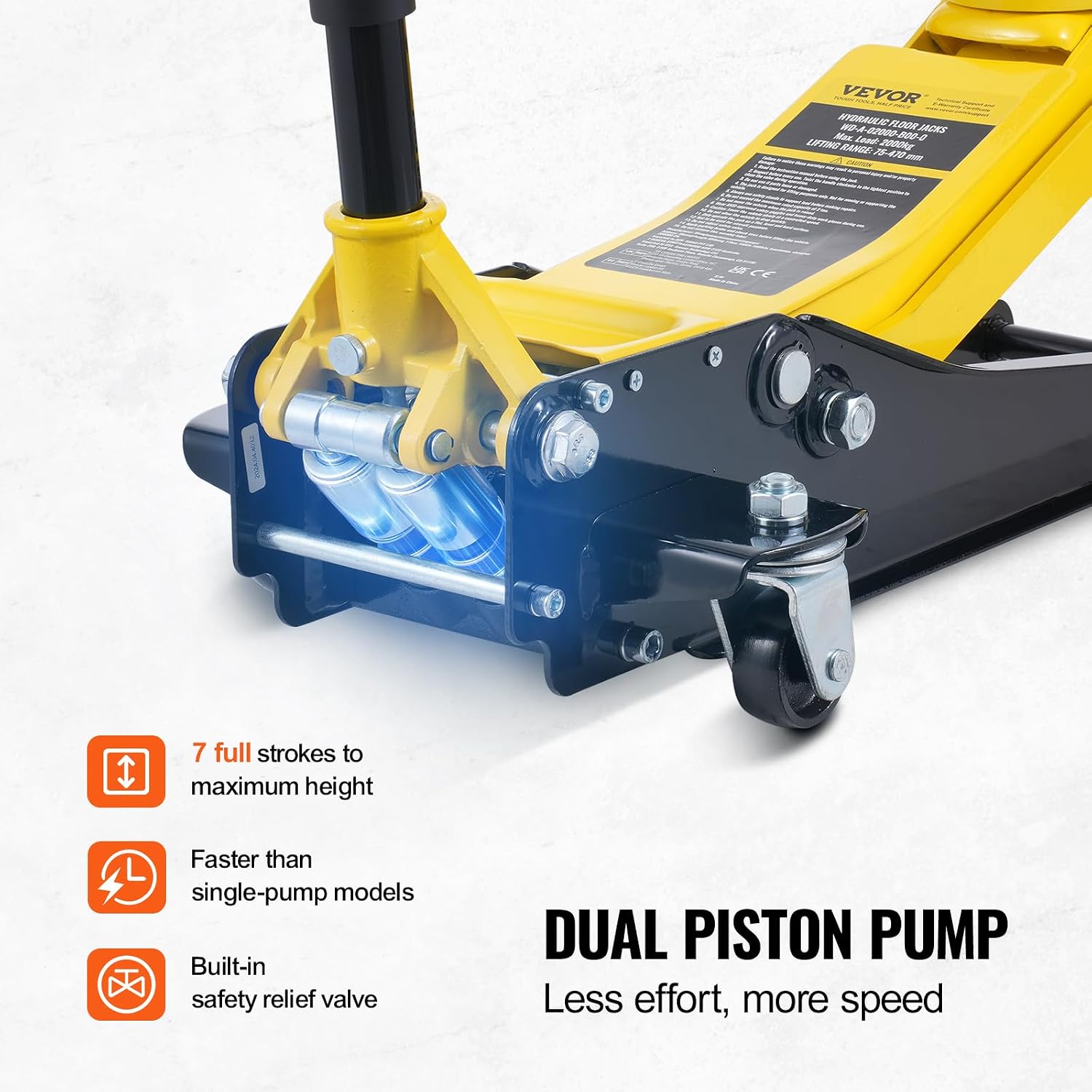 VEVOR Low Profile Floor Jack 2 Ton (4400 lbs), Heavy Duty Iron Hydraulic Racing Floor Jack, Hydraulic Car Jack, Dual Piston Quick Lift Pump, 3'-18.5' Height Lifting Range (Yellow)