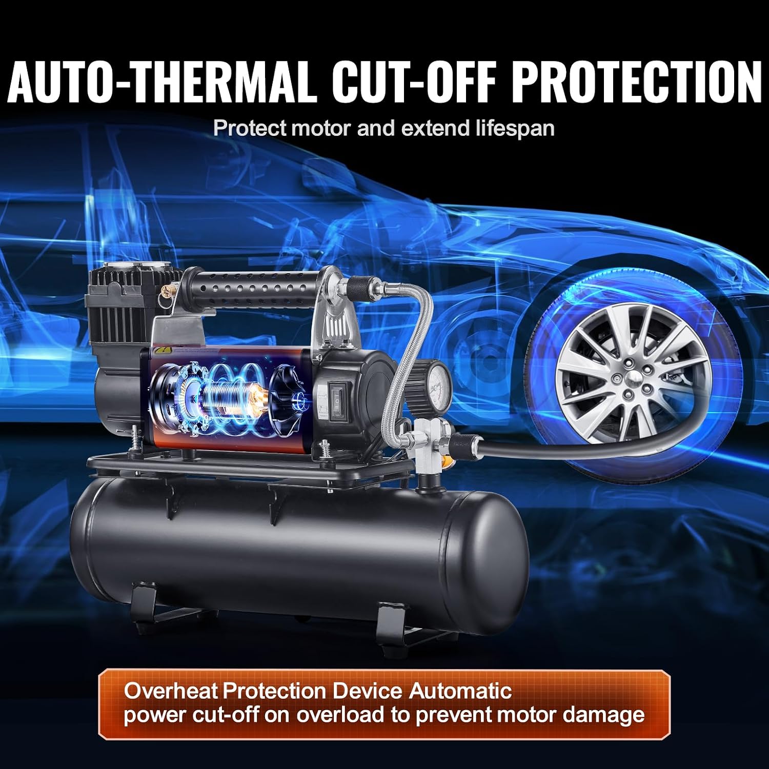 VEVOR 12V Heavy Duty Air Compressor with 6L Tank Kit, 6.35 CFM Portable Tire Inflator, 150PSI Offroad Air Compressor with Digital Pressure Gauge Tire Inflator for Trucks Car SUV 4 x 4 Vehicle RV