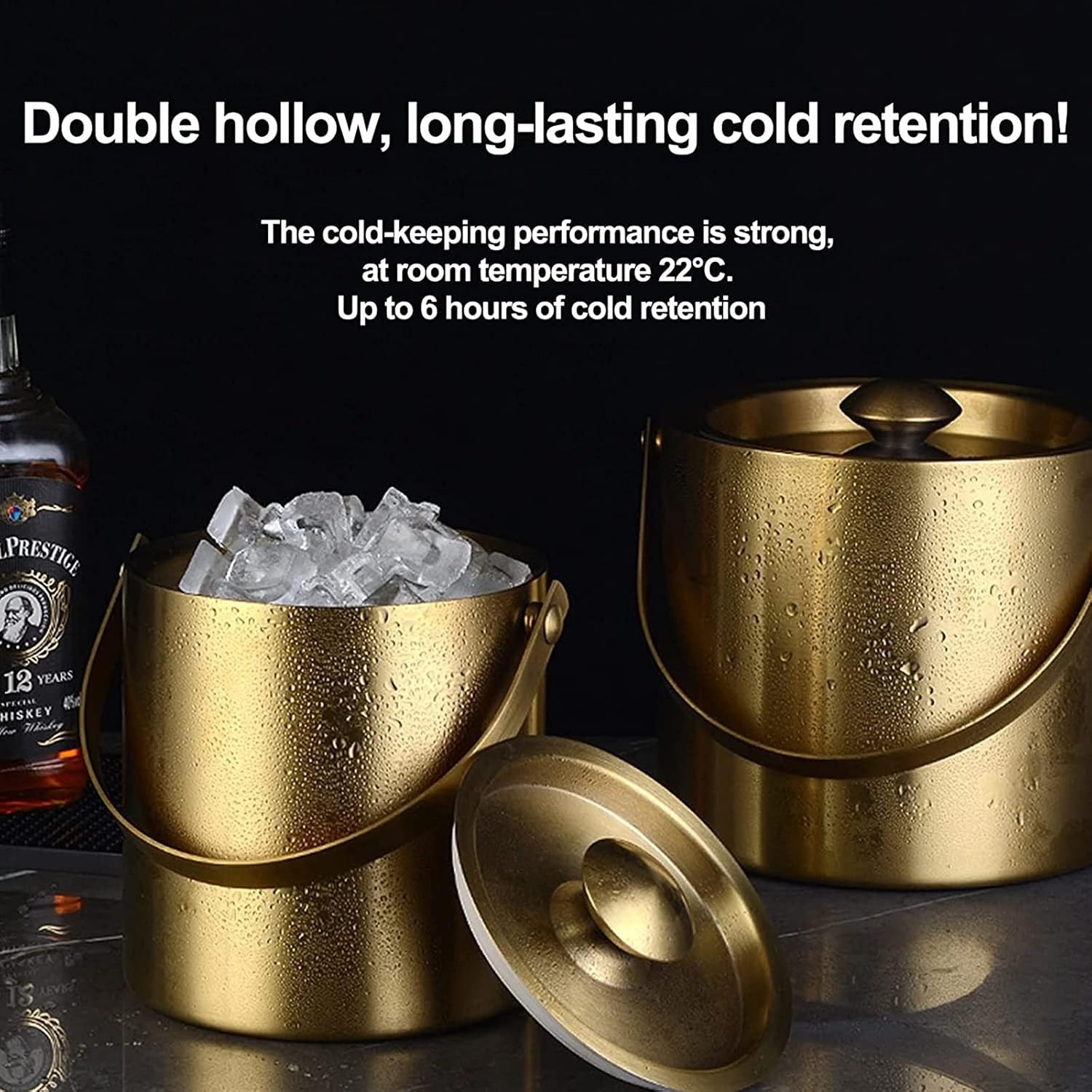 Premium Double Wall Insulated Stainless Steel Ice Bucket with Lid for Party Champagne Ideal Bar Beer and Wine