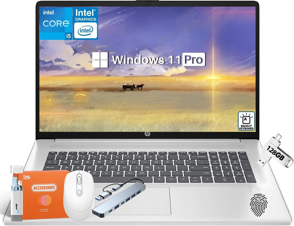 HP 2025 17.3' Business Laptop, 3th Gen Intel Core i5-1334U (Up to 4.6GHz), 64 GB RAM, 1 TB SSD, HD+ 250Nits Display, Intel Graphics, Backlit KB, Fingerprint, Wi-Fi 6, Windows 11 Pro, w/Accessories