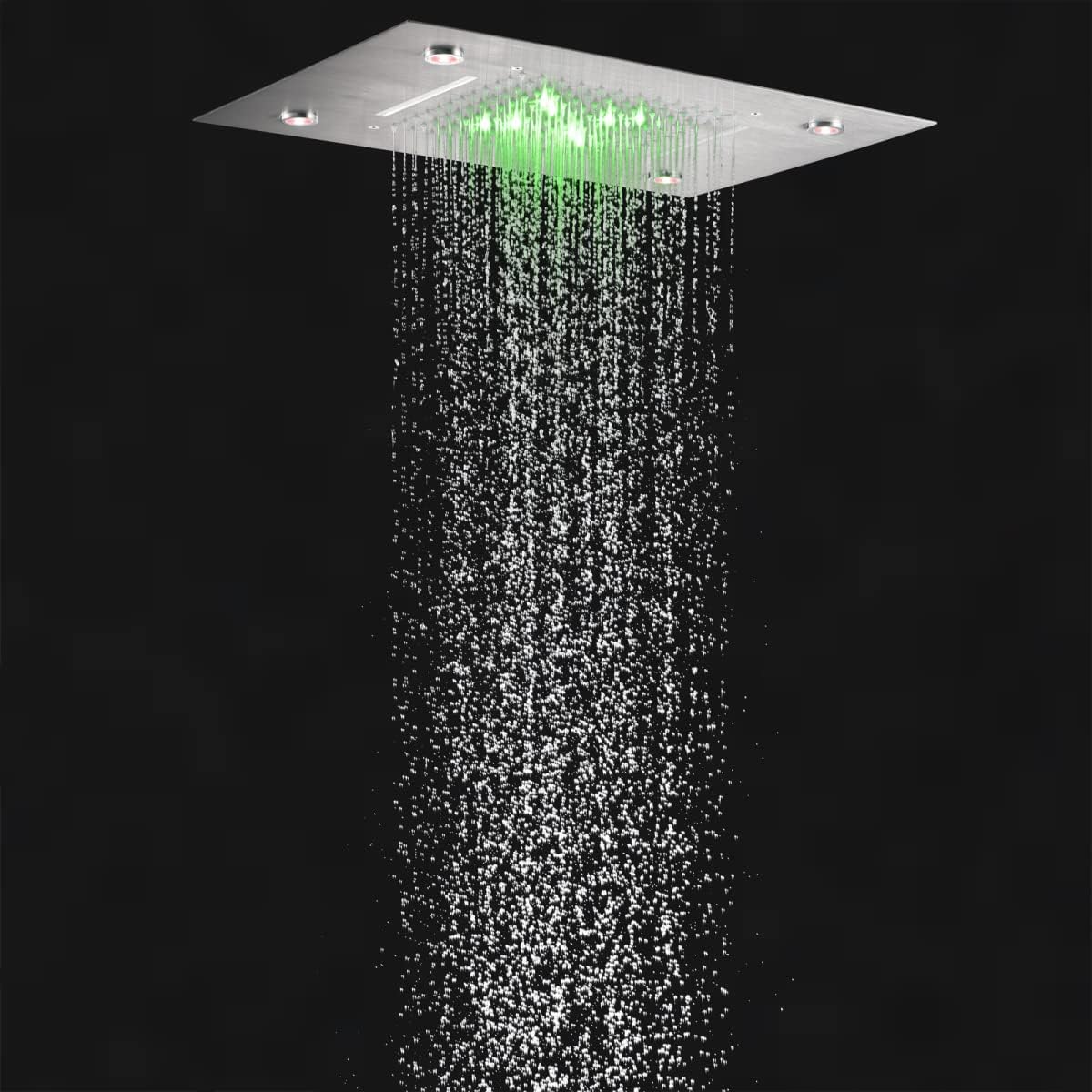 14X20 Inch LED Ceiling Rain Shower Head Rectangle Embedded Type With LED Lights Remote Control (Waterfall And Rain Shower Head, Brushed Nickel)