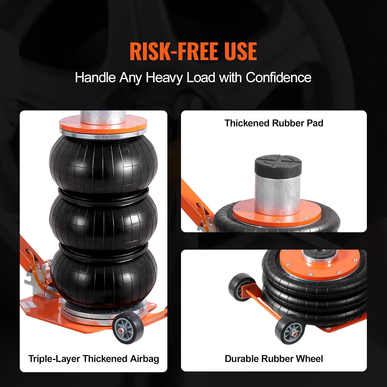 VEVOR Air Jack, 3 Ton/6600 lbs Triple Bag Air Jack, with Heightened Column Lifting Up to 21.3 Inch & Adjustable Handle, with Thick Rubber Pad, 1-6S Lifting Pneumatic Bag Jack Fits for Car, SUV