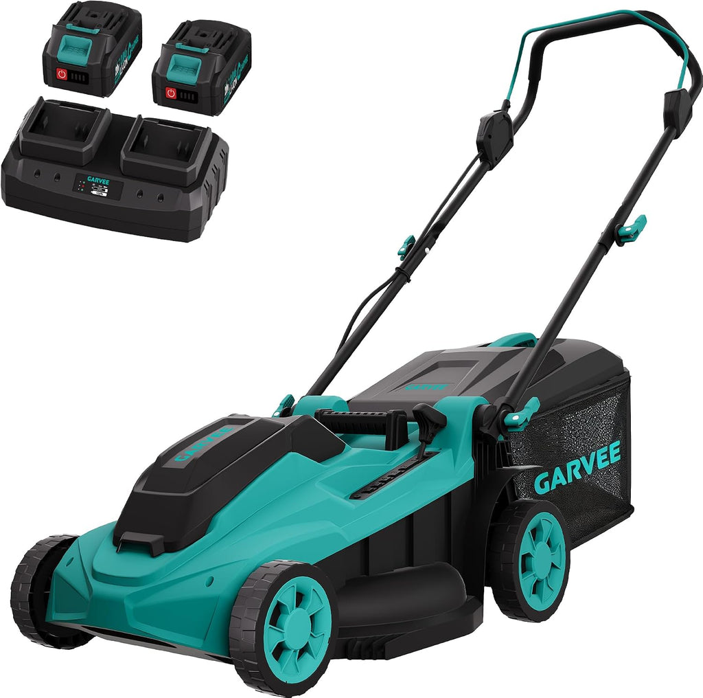 Garvee 17 Inch Electric Lawn Mower, Battery Powered Cordless Lawnmower, 2-in-1 Brushless Walk-Behind Push Mowers